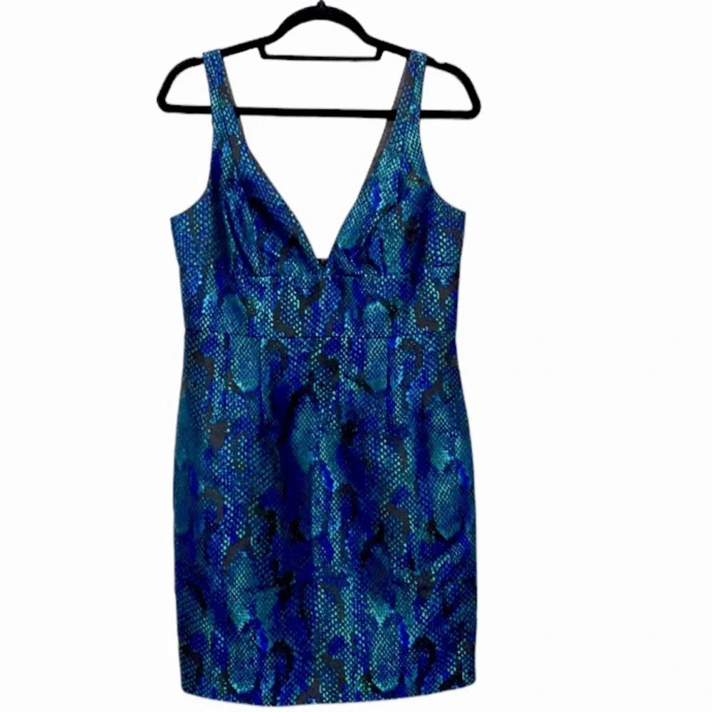 Jay Godfrey Animal Print Plunging V-Neck Iridescent Metallic Mini Dress Size 8